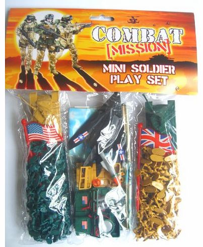 Combat Force Combat Mission - MINI SOLDIER PLAY SET {Force/Tank/Jeep/Flag}